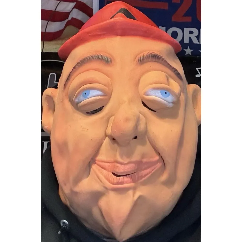 VTG Topstone Ugly Fat Man Bug Eyes Bulging Scary Red Hat Halloween Rubber Mask